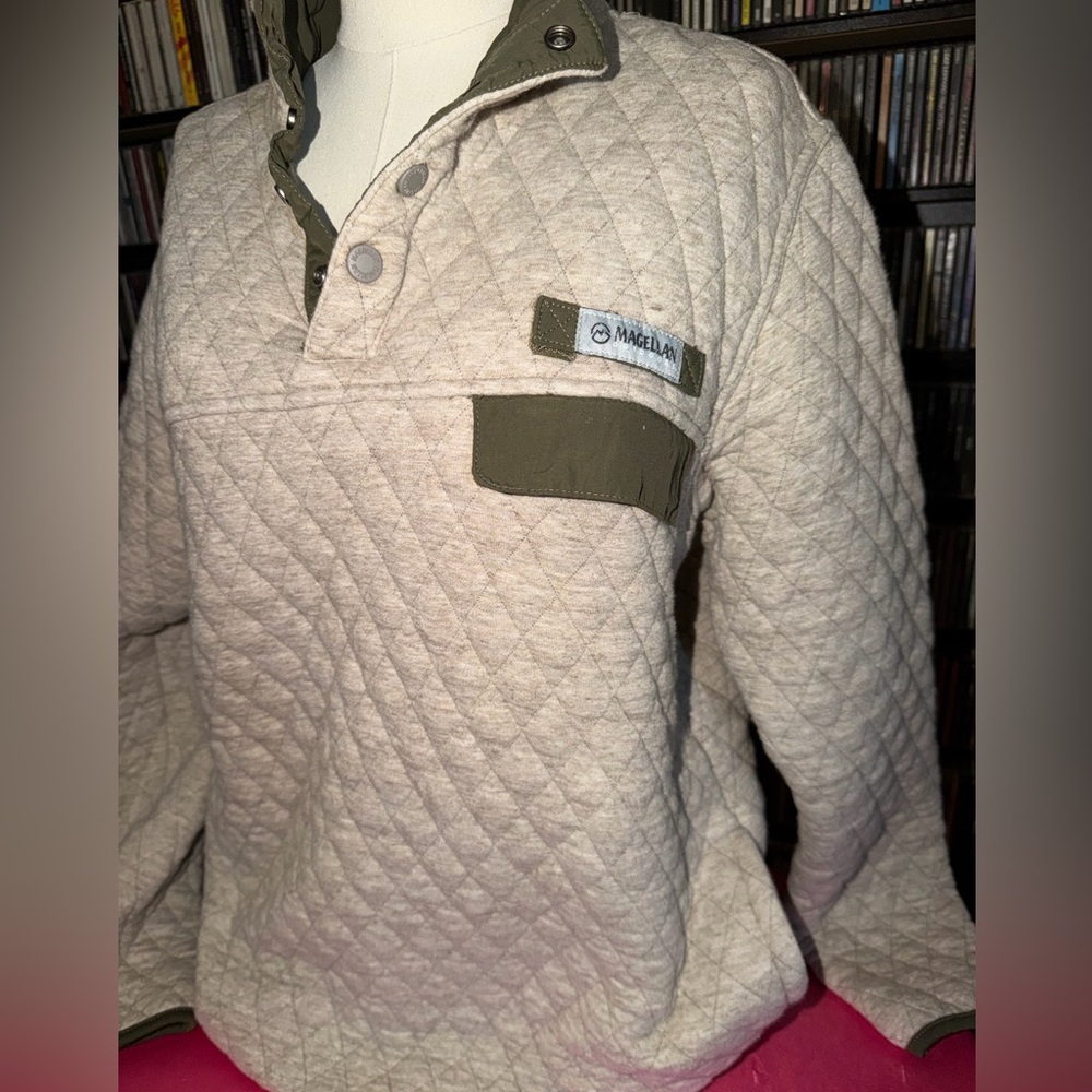 Magellan Outdoors Olive and Heather Gray Quilted Jacket Boho Festival Cozy M - Picture 2 of 5